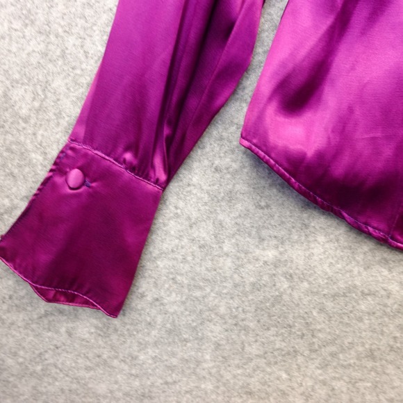Vintage Purple Satin Button Up Shirt Womens L Magenta Retro 70s USA Made JOSHUA - Picture 9 of 13